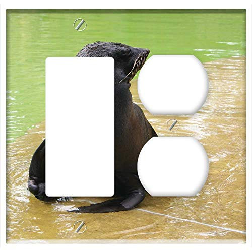 2-Gang  Rocker GFCI Outlet Combination Wall Plate Cover - Seal Dog Water
