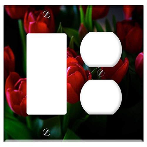 2-Gang  Rocker GFCI Outlet Combination Wall Plate Cover - Flowers Bouquet Of Flowers Tulips Bouquet Spring