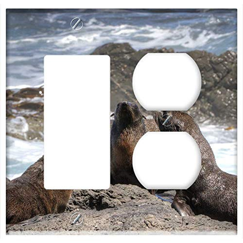 2-Gang  Rocker GFCI Outlet Combination Wall Plate Cover - Fur Seal Seals Kekeno Arctocephalus Forsteri 2