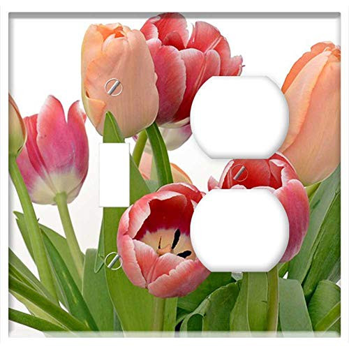 2-Gang Toggle Outlet Combination Wall Plate Cover - Tulips Flowers Apricot Pink Nature Spring 1 2-Gang Toggle Outlet Combination Wall Plate Cover - Tulips Flowers Apricot Pink Nature Spring 1