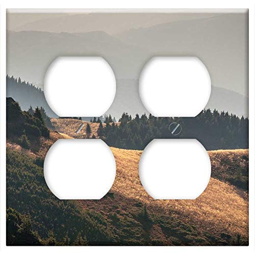 Double Duplex Outlet Wall Plate Cover - Hill Mountain Slope Side Sun Light Patch Meadow
