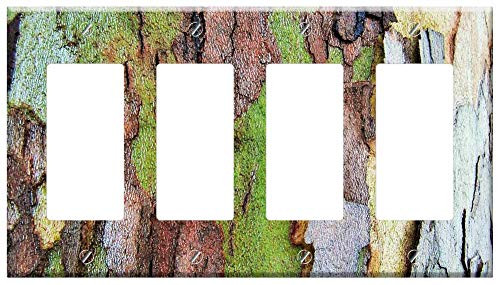 Switch Plate 4 Gang Rocker GFCI - Bark Patches Natural Organic Birch Environment