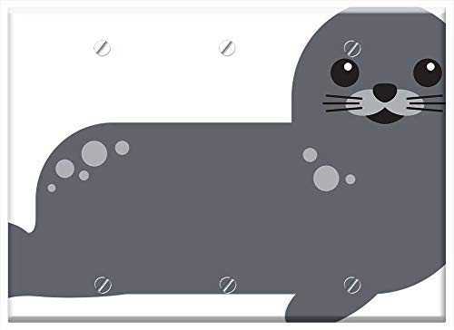 Triple Blank Wall Plate Cover - Harbor Seal Sitting Maine Marine Mammal Pup Baby