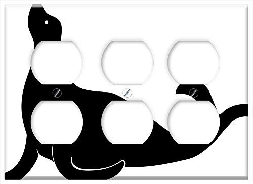 Triple Duplex Outlet Wall Plate Cover - Animal Mammal Marine Ocean Sea Seal Silhouette