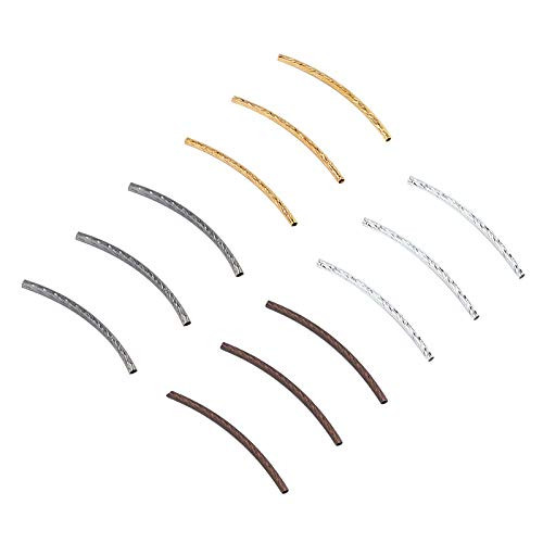 PH PandaHall 240pcs 4 Colors Curved Noodle Tube Beads Sleek Twist Curved Long Tube Spacer Beads for DIY Bracelet Necklace Jewelry Making