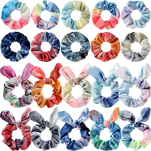 20 Pieces Tie Dye Hair Scrunchies Bow Scrunchies Colorful Tie Dye Scrunchy Hair Ties Rabbit Bunny Ear Bow Bowknot Scrunchies Soft Rainbow Ponytail Holder Elastic Hair Bands for Women Girls Accessories