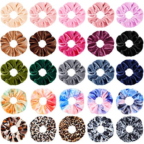 25 Pieces Velvet Hair Scrunchies Elastic Scrunchy Hair Ties Gradient Color Scrunchies Hair Bands Leopard Print Hair Rope Ponytail Holders for Women and Girls Hair Accessories