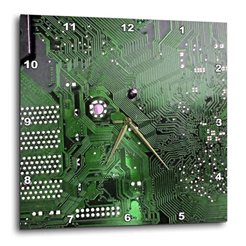 3dRose dpp_161561_1 Green Computer Chip Macro Photography Microchip-Motherboard Electronics Circuits-Tech Geek Nerd-Wall Clock, 10 by 10-Inch