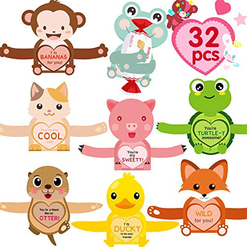 Funnlot Valentine Candy Holder Card Valentines Exchange Cards in 16 Animals Designs Valentine Cards for Kids School Classroom Family Exchange Treat Funnlot Valentine Candy Holder Card Valentines Exchange Cards in 16 Animals Designs Valentine Cards for Kids School Classroom Family Exchange Treat