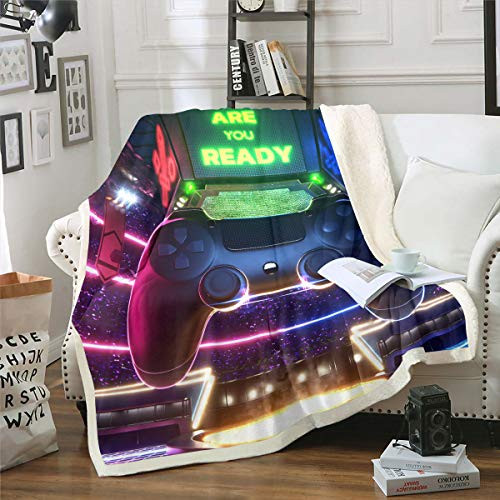 Erosebridal Teens Games Flannel Blanket  Modern Vr Gamer Sherpa Blanket Throw Size  Gamepad Throw Blanket for Kids Boys Girls Adult  Football Field Player Gaming Plush Bed Blanket for Bed Couch