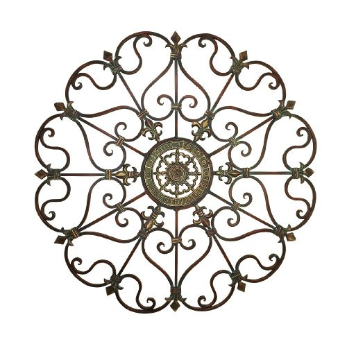 Deco 79 Snowflake Fleur De Lis Designs Decor Metal Wall Art, 29 Diameter, Distressed Bronze