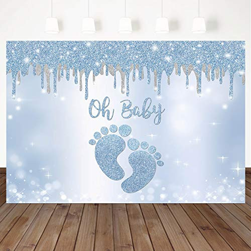 Mocsicka Glitter Blue Oh Baby Backdrop Little Feet Baby Shower Background for Boy Blue Silver Footprint Baby Shower Party Decorations Banner Photo Booth Backdrops 7x5ft Mocsicka Glitter Blue Oh Baby Backdrop Little Feet Baby Shower Background for Boy Blue Silver Footprint Baby Shower Party Decorations Banner Photo Booth Backdrops 7x5ft
