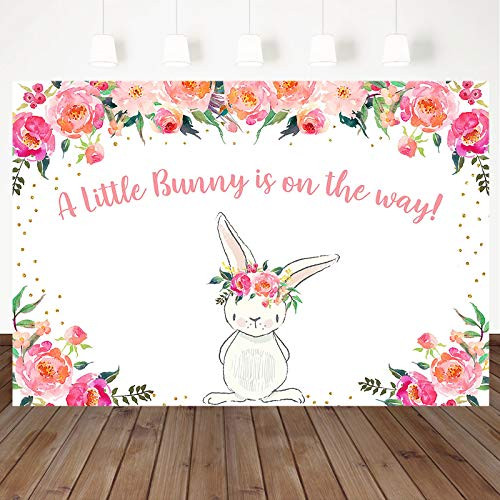 Mocsicka Some Bunny Baby Shower Backdrop Pink Flowers Rabbit Baby Shower for Girl Background Spring Easter Baby Shower Party Cake Table Decoration Photo Booth Props  7x5ft