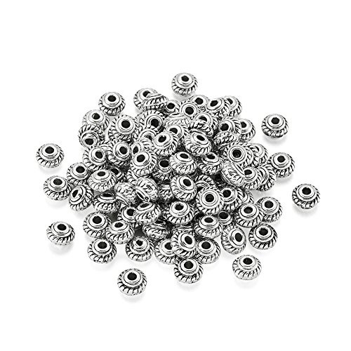 Pandahall 100pcs Tibetan Silver Antique Silver Bicone Bead Spacers Charms for Jewelry Makings 5x3mm Hole  1.5mm
