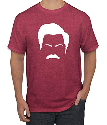 White Parks and Rec Fans Ron Swanson Mustache Face Silhouette Pop Culture Graphic T-Shirt  Vintage Heather Red  Large