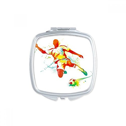 Football Players Kick Football Soccer Square Mirror Portable Compact Pocket Makeup Double Sided Glass