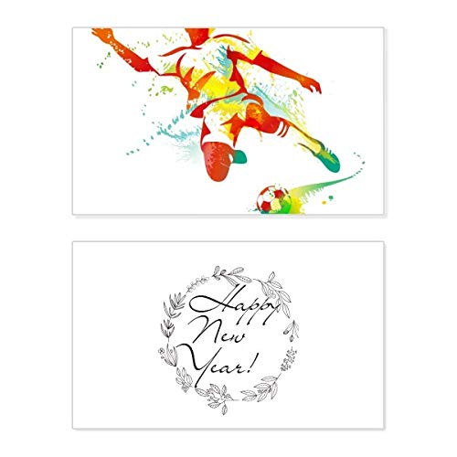 Football Players Kick Football Soccer New Year Festival Greeting Card Bless Message Present