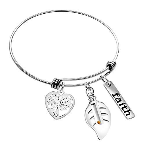 Uloveido Mustard Seed Faith Tree of Life Bangle Bracelet Stainless Steel with Glass Charm Bottle Case Leaf Design Y757-1 Uloveido Mustard Seed Faith Tree of Life Bangle Bracelet Stainless Steel with Glass Charm Bottle Case Leaf Design Y757-1