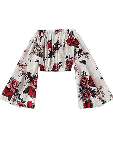 Floerns Women s Plus Size Floral Print Off Shoulder Bell Sleeve Blouse Top Multi 4XL