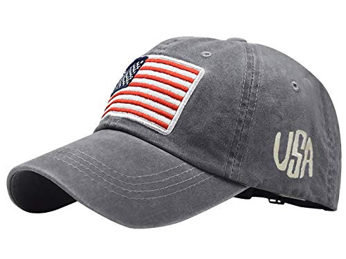 Anna-Kaci 4th of July American Military Embroidered Grey Adjustable USA Flag Patch Baseball Cap  Grey  One Size