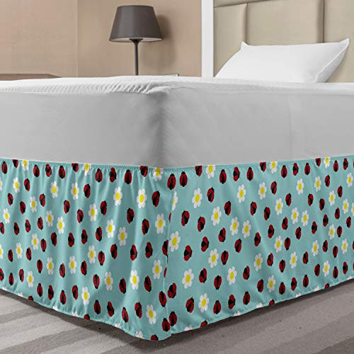 Ambesonne Ladybug Bedskirt  Daisy Blossom Spring Summer Revival Chamomile Kids Girls Baby Playroom Cartoon  Bedroom Decor Wrap Around Elastic Bed Skirt Gathered Design  Twin Twin XL  Multicolor