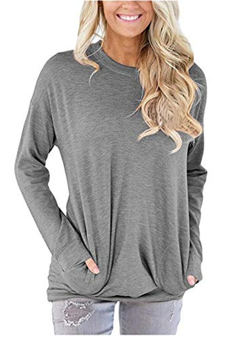 onlypuff Cute Shirts Gray Basic Comfy Shirts for Women Pocket T Shirts Solid Tunic Top L onlypuff Cute Shirts Gray Basic Comfy Shirts for Women Pocket T Shirts Solid Tunic Top L