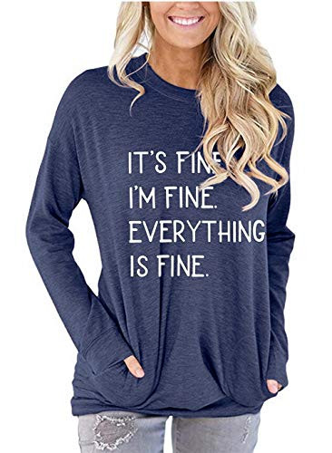 Casual Loose Fitting Tops for Women Long Sleeve Letter Print Shirts Teacher Pocket T Shirts XXL