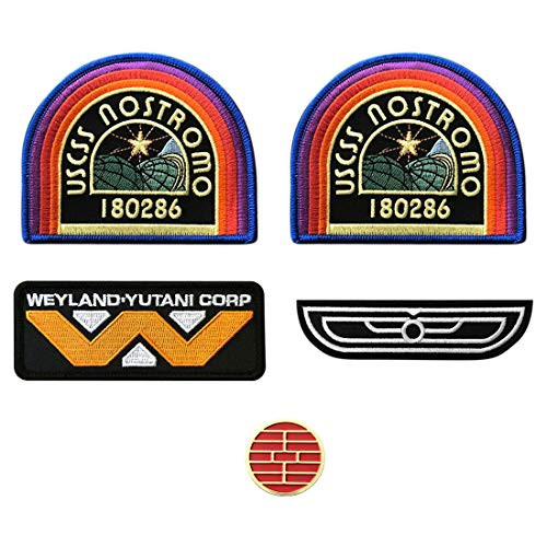 Alien Movie U.S.C.S.S. Nostromo Flight Wings Weyland Yutani Patch  5PC Bundle-with Nostromo Pin