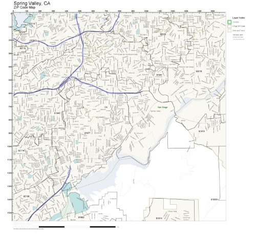 ZIP Code Wall Map of Spring Valley  CA ZIP Code Map Not Laminated