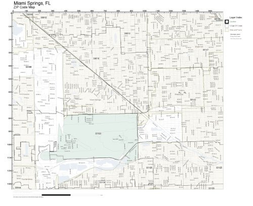 ZIP Code Wall Map of Miami Springs  FL ZIP Code Map Not Laminated