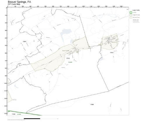 ZIP Code Wall Map of Beaver Springs  PA ZIP Code Map Not Laminated