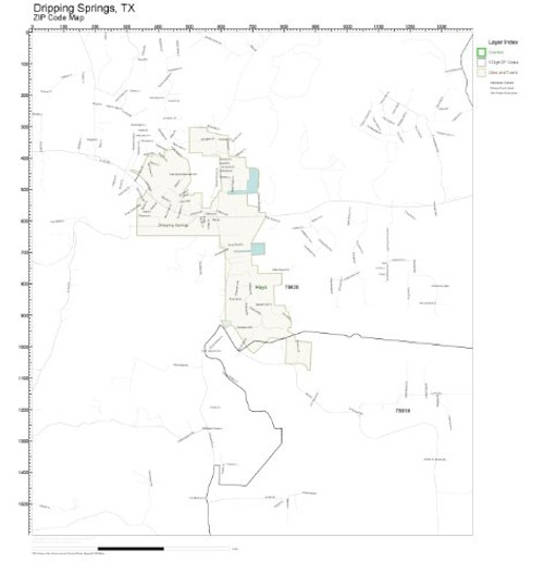 ZIP Code Wall Map of Dripping Springs  TX ZIP Code Map Not Laminated