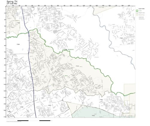 ZIP Code Wall Map of Spring  TX ZIP Code Map Not Laminated