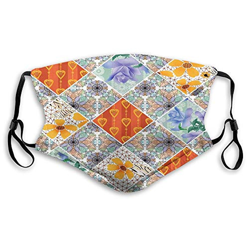 Fillter Face Cloth for Patchwork with Heart and Swirling Flower Pattern Reusable Windproof Mouth Anti Dust Double Protection
