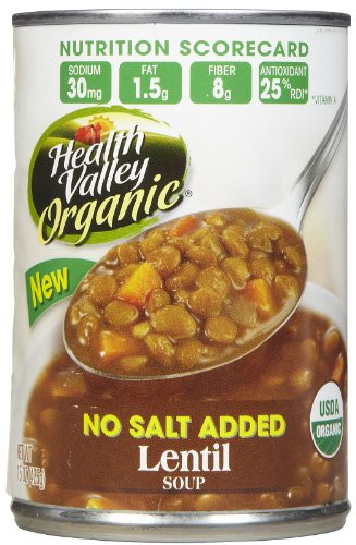 Health Valley Lentil Soup No Salt Added  15 oz Cans  6 pk
