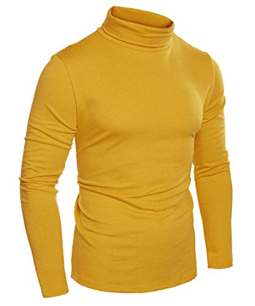 COOFANDY Men s Slim Fit Basic Thermal Turtleneck Shirts Casual Cotton Knitted Pullover Sweaters Yellow