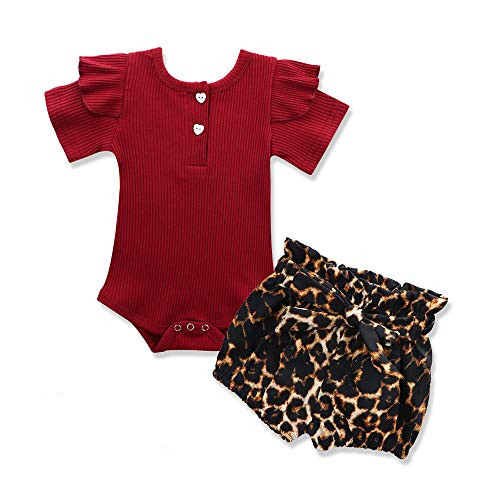 Newborn Baby Girl Clothes Ruffle Short Sleeve Romper  Plus Leopard Shorts Infant Summer Outfit Set 3PC 0-3 Months