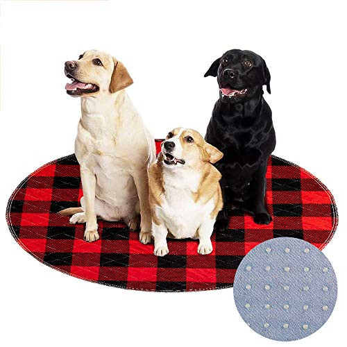 KOOLTAIL Washable Pee Pads for Dogs 2 Pack - Non-Slip Round Plaid Puppy Potty Pad for Dog Playpen  Reusable Whelping Training Pads