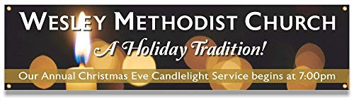Personalized Christmas Eve Candlelight Service Banner for Churches - Custom Message Christmas Eve Holiday Banner with Candlelight Graphic Background - Christmas Eve Welcome Banner