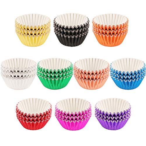 SUBANG 550 Pieces Foil Cupcake Liner Baking Cups Muffin Tins Treat Cups Foil Metallic Cupcake Liners for Weddings Birthdays Baby Showers  Multicolor