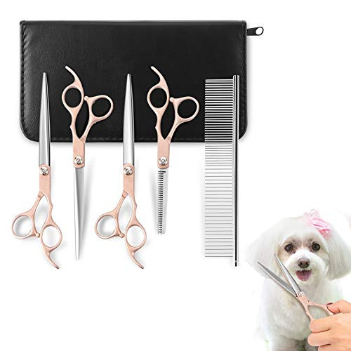 Dog Grooming Scissors Stainless Steel Pet Grooming Scissors Set Safety Round Tip Thinning Straight Curved Shears with Grooming Comb for Long or Short Hair Small or Large Dogs Cats Dog Grooming Scissors Stainless Steel Pet Grooming Scissors Set Safety Round Tip Thinning Straight Curved Shears with Grooming Comb for Long or Short Hair Small or Large Dogs Cats