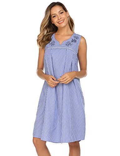 Ekouaer Women s Nightshirt Long Sleeve Button Down Nightgown V-Neck Sleepwear Pajama Dress  Large  B_YDF2