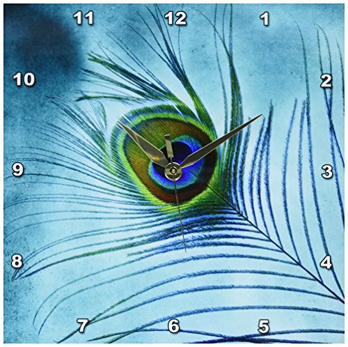 3dRose DPP_211236_1 Peacock Feather on Turquoise Background Wall Clock, 10 x 10