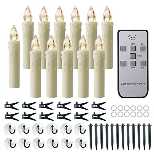 MIXALY 12 PCS Flameless Window Candles - Ivory Battery Operated LED Taper Candles with Remote Updated Timer Function - Christmas Candles Warm White - Perfect for Wedding Birthday PartyDecoration