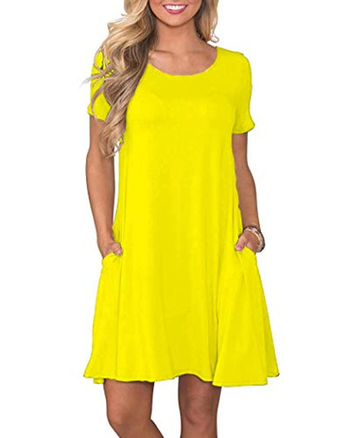 WNEEDU Women s Summer Casual T Shirt Dresses Short Sleeve Swing Dress with Pockets S Yellow WNEEDU Women s Summer Casual T Shirt Dresses Short Sleeve Swing Dress with Pockets S Yellow