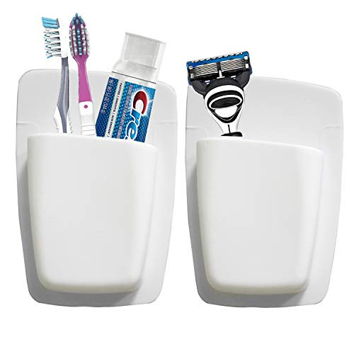 Qualsen Silicone Toothbrush Holder Mighty Toothpaste Razor Holder Bathroom Organizer Storage Wall Mounted Small Toiletry Items?2 Pcs  Whitex2