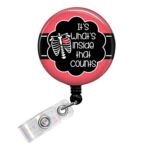 It s What s Inside That Counts - Light Red - Xray Tech Radiology Technician - Button Badge Reel - BR0226
