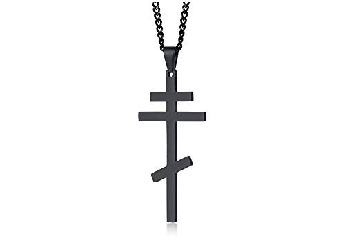 VNOX Stainless Steel Religious Russian Orthodox Cross Pendant Necklace for Men Women Black