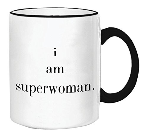 Retrospect Group "i am superwoman." Ceramic Mug, White with Black Handle and Rim
