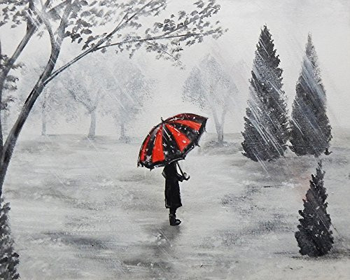 Buyartforless Canvas Make It Rain by Ed Capeau 16x12 Canvas Gallery Wrapped Giclee Edition Art Print Poster Wall Decor Black and White Landscape Umbrella Color Splash Cat ED TV